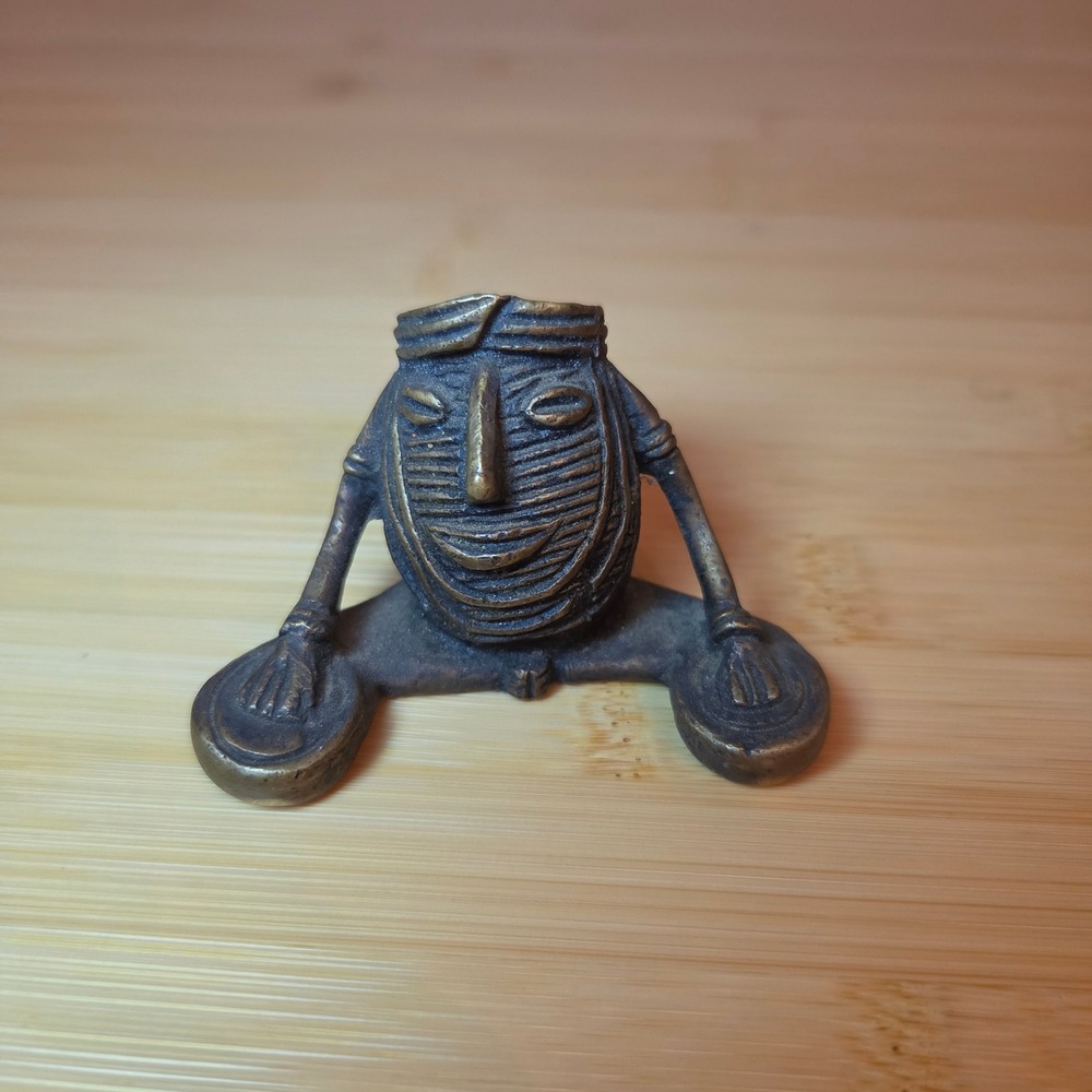 Vintage Bronze DJ Figurine Music Producer Statue Small Brass Art African Drummer
